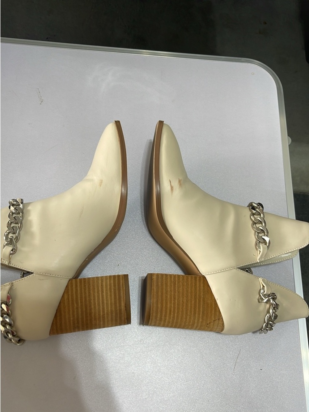 Steve Madden Cream Chain Accent Block Heel Booties - Picture 8 of 10